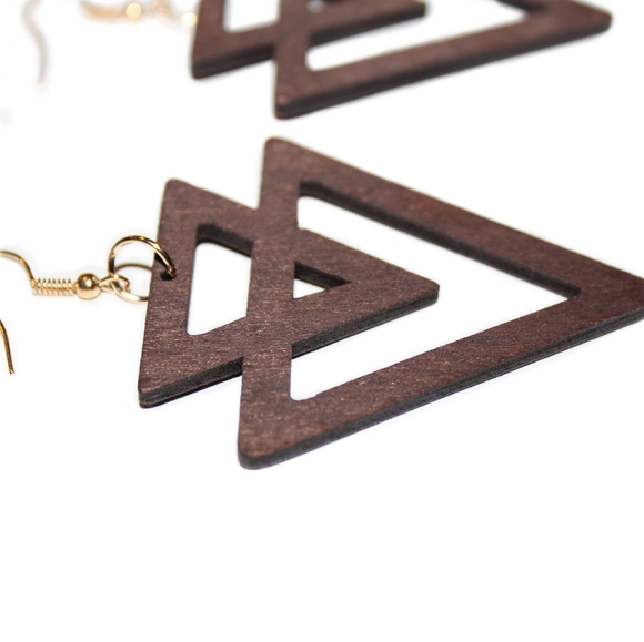 *2 for $15* Dark Triangle Wood Drop Earrings - Picture 3 of 6